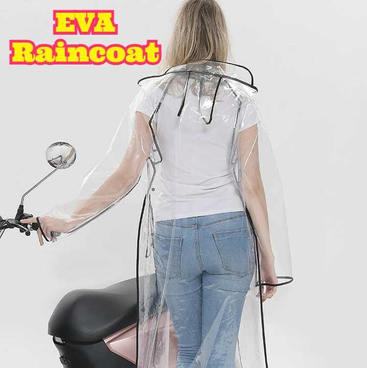 Cycling Commuter - Transparent EVA Belted Long Raincoat Trim